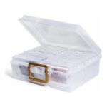 Novelinks 4×6 Photo Box with 16 Inner Organizer Compartments (Clear-Gold)