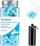 Nozibye Foam Earplugs for Sleep, 60 Pairs Ultra Soft Earplugs with 38dB SNR Noise Reduction, Includes 2 Travel Cases, Reusable Foam Ear Plugs for Sleeping, Snoring, Studying, Work – Powder Blue