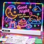 Nuerst 16-Inch LED Drawing Board for Children, Light Up Drawing Tablet with 14 Light Effects Tracing Book Colourful Markers, Kids Toy Gifts for 3 4 5 6 7 Year Old Boys Girls (White)