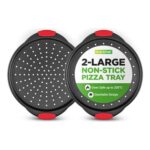 NutriChef 2-Pc Non-Stick round Perforated Pizza Tray with Silicone Handle