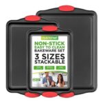 NutriChef 3-Piece Non-Stick Bake Tray Set, Carbon Steel, Silicone Handles