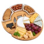 Nutrichef Bamboo Cheese Board & Knife Set, Charcuterie Boards, Swiveling Serving Board, Cheeseboard Gift Set, Grazing Board Platter