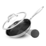Nutrichef Stainless Steel Frying Pan 25.4 Cm, Non-Stick Honeycomb Coating