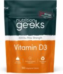 Nutrition Geeks, Vitamin D 4000 iu – 1 Year Supply, 365 Easy-Swallow Tablets Vegetarian D3 iu, High Strength Supplet UK Made VIT & Vitamins Awarded by The Independent