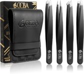 OCBA Tweezers for Facial Hair Women & Men for Precise Grooming of Eyebrows – Professional Stainless Steel Black Color Coated Eyebrow Tweezers for Ingrown Hair on Nose Ear (Black)