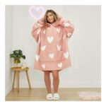 OHS Adults Heart Print Hoodie Blanket – Blush Other Colours Available