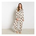 OHS Bow Print Button-through Pyjama Set – Monochrome