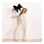 OHS Bow Print Lettuce Edge Pyjama Set – Monochrome