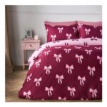 OHS Bow Print Reversible Duvet Cover Set – Burgundy/Pink
