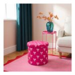 OHS Bow Print Velvet Foldable round Storage Ottoman