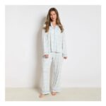 OHS Cherry Bow Print Piped Jersey Pyjama Set – Blue/White – Small/Medium