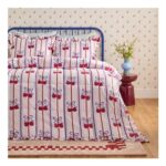 OHS Cherry Print Frill Edge Coverless 7.5 Tog Duvet Set – Burgundy – Single