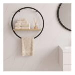 OHS Circle Towel Holder with Shelf – Black/Light Wood