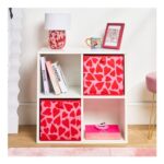 OHS Hearts Print Cube Storage Boxes – Pink/Red – 2 Pack