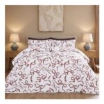 OHS Ribbon Bow Print Coverless 10.5 Tog Duvet Set – Ivory/Natural (Single)