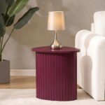 OHS Small Coffee Table Madison Ribbed Home Decor Side Table, Dark Berry