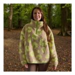 OHS Teddy Abstract Leopard Print Half Zip Fleece – Natural/Neon
