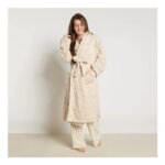 OHS Tufted Leopard Fleece Hooded Dressing Gown – Natural