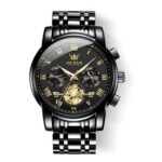 OLEVS Mens Two-Tone Stainless Steel Quartz Watch with Moon Phase