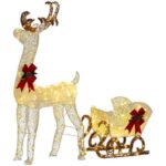 OUTSUNNY Light Up Gold Reindeer & Sleigh Christmas Decoration