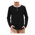 Ocextami Boys Long Sleeve Crew Neck Buttoned Top Black