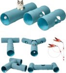 Odoland Cat Tunnels, 3 Straight Tunnel DIY Collapsible Cat Play Tunnel Toys