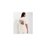 Off White Cotton Orange Print Oversized T-Shirt