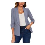 Open Front Blazer Jacket 3/4 Ruched Sleeve