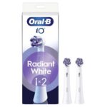 Oral-B iO Series Radiant White Replacement Brush Heads, 2 Count – Original Round Heads, Angled Bristles, Deep Plaque Removal