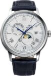 Orient Bambino Sun & Moon Automatic 41.5mm Blue Leather Strap Watch with code