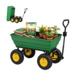 Outsunny 125L Garden Cart, 4-Wheel Dump Trolley, Green