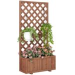 Outsunny 45L Garden Planter with Trellis, Orange Raised Bed for Climbing Plants