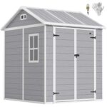 Outsunny 6 x 6ft Plastic Garden Shed with Floor, Window, Vents, Grey – W/code PayPal Discount – Sold by Aosom MHSTAR UK Store