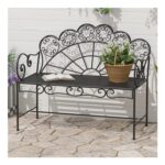 Outsunny Black 2 Seater Floral Design Metal Garden Loveseat Bench
