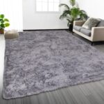 Oxford Homeware Rugs Living Room 120 x 170 cm Fluffy Shaggy Grey Area Rugs for Bedroom, Lounge Super Soft Non Slip Rug Washable Modern Floor Carpets Bedside Rug for Kids Room