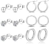 PABBEU Silver Earrings for Women 925 Sterling Silver Hoop Stud Earrings Set