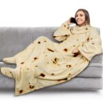 PAVILIA Wearable Fleece Blanket with Sleeves and Foot Pockets (Beige)