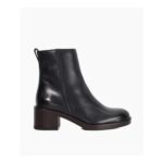 PELINE – BLACK Leather Block Heel Ankle Boots