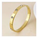 POM Gold-Plated Crystal Studs Hinged Bangle