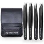 PORTENTUM Professional Stainless Steel Precision Tweezers for Ingrown Hair (4 Pcs)
