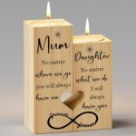 PRSTENLY Mum Daughter Gifts, Wooden Candle Holder Gifts for Mum Daughter on Birthday Christmas Mothers Day from Daughter, Mummy Presents