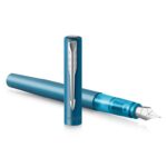 Parker Vector XL Fountain Pen , Metallic Teal Lacquer on Brass , Medium Nib with Blue Ink Refill , Gift Box
