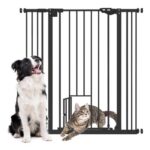 PawHut Extra Tall Dog Gate with Cat Flap, Black