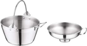 Penguin Home 5L Maslin Pan with 14cm Wide Neck Jam Funnel, Stainless Steel Pot with Steel Canning Funnel
