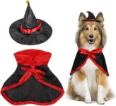 Pet Wizard Costume Cape with Adjustable Witch Hat for Small Medium Dogs Cats – Halloween & Christmas Outfits (Red, L)