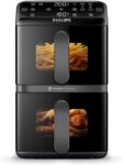 Philips 4000 Series Stacked Dual Basket Airfryer 10L RapidAir Technology, Sync Finish, 2 Meals at Once, 45% Less Countertop Space, PFAS-Free Ceramic Coating, Easy View Windows (NA460/09)