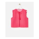 Pink Gingham Tie Front Quilted Gilet