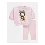 Pink Halloween Cat Costume Teddy Sweatshirt and Leggings Set