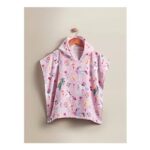 Pink Unicorn Printed Cotton Hooded Poncho Towel