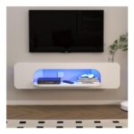 Pmnianhua Floating TV Shelf with LED Lights, 1 Open Shelf